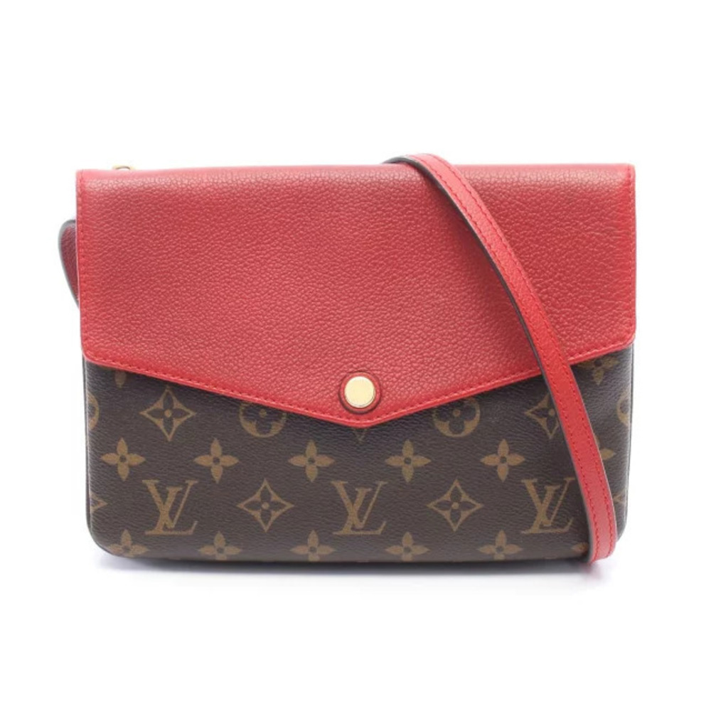 Louis Vuitton Twice Monogram Cerise Red Shoulder Bag Canvas Leather Brown Red